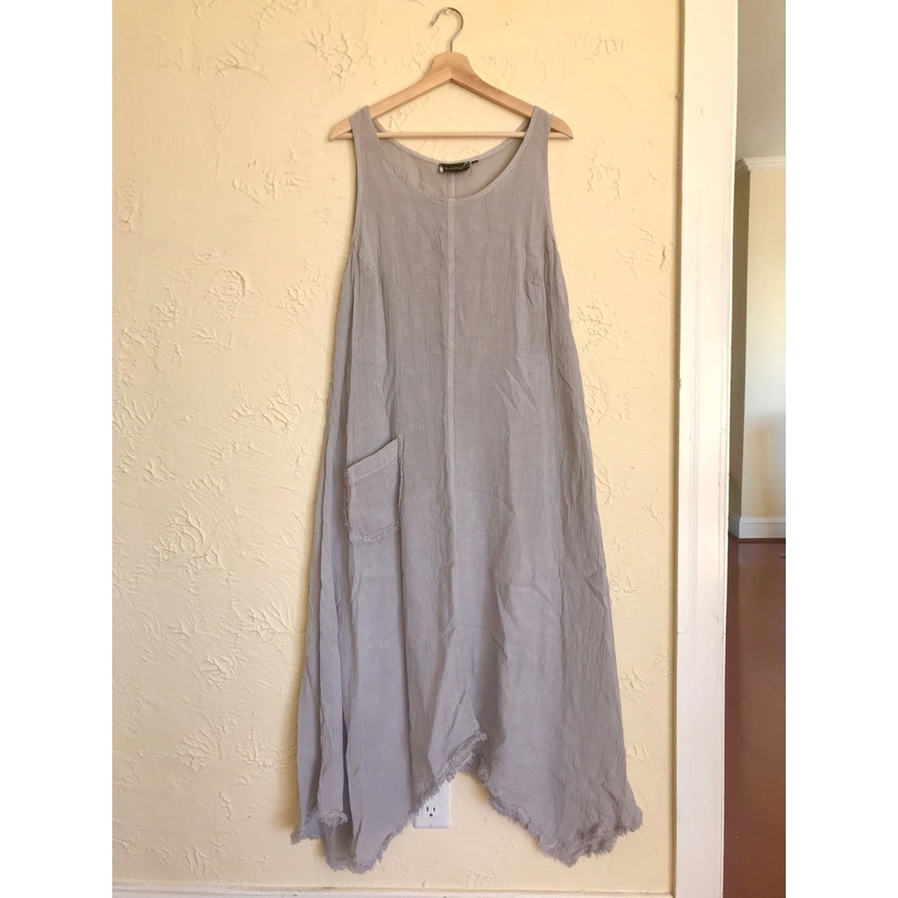M/L lilac lavender linen raw edge maxi dress